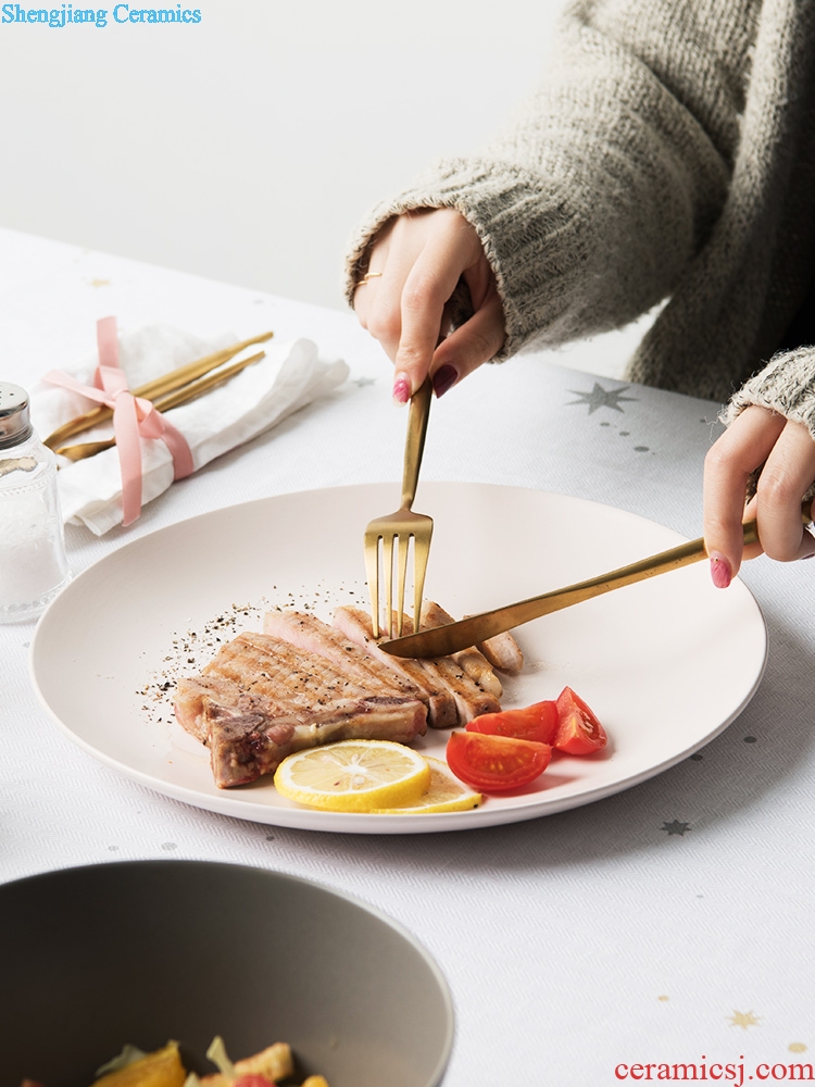 Steak dinner plate Nordic western flat shallow dish home dish dish dish suits red ceramic tableware ikea European network