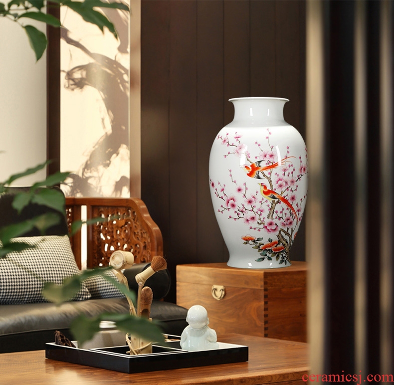 Jingdezhen ceramics big vase hand-painted famille rose flower decoration landing plum the sitting room porch place