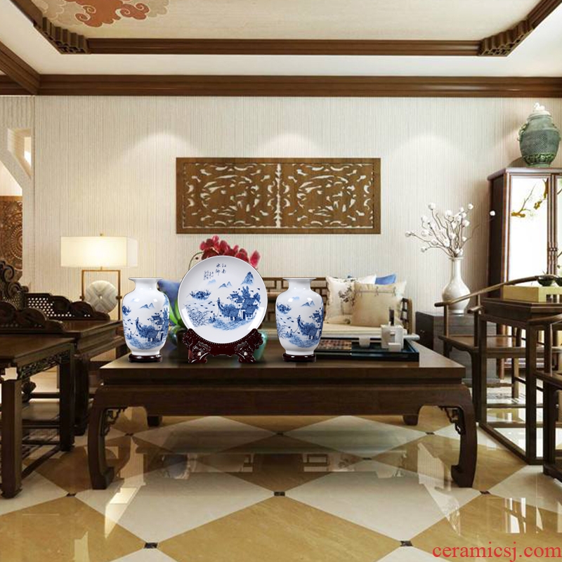 Three-piece suit of blue and white porcelain vase furnishing articles of jingdezhen ceramics handicraft decoration home wine ark adornment the living room