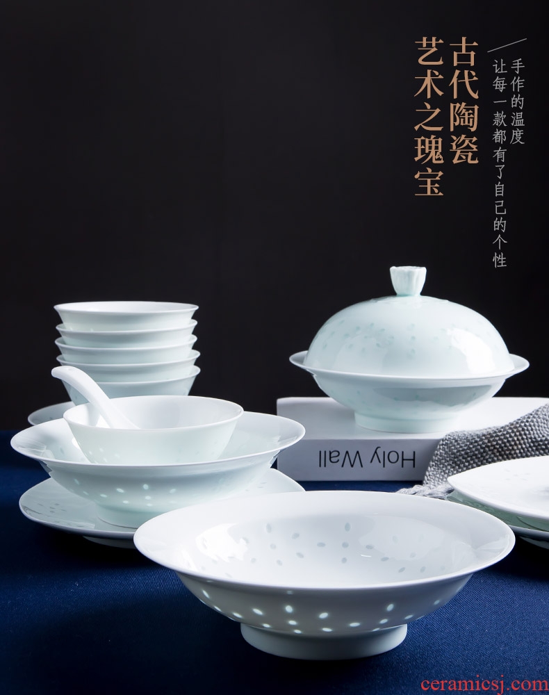 Jingdezhen and exquisite porcelain tableware suit Chinese high-grade bowls bowl chopsticks dishes suit household pure white dishes contracted