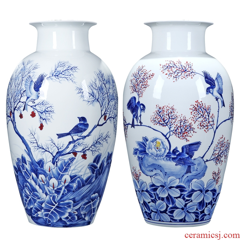 Furnishing articles hand-painted flowers and birds of blue and white porcelain of jingdezhen ceramics is increasing in vases, flower arrangement sitting room porch Chinese decorative arts and crafts