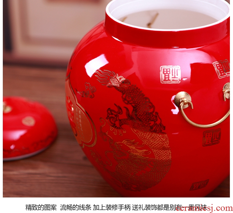 Jingdezhen ceramics China red Chinese general storage tank vase sitting room adornment is placed a wedding gift