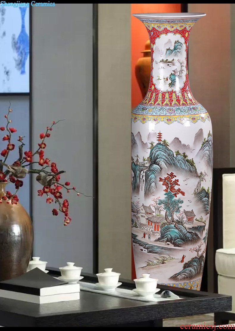 Jingdezhen ceramics landing big vase furnishing articles new Chinese style household villa living room decoration decoration opening gifts