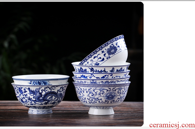 Jingdezhen home to eat a single rainbow noodle bowl bowl of soup bowl prevent hot tall bowl bubble bone bowls suit blue and white porcelain bowl