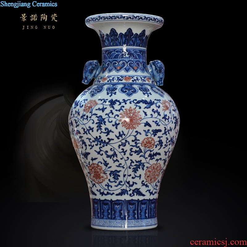 Jingdezhen ceramics imitation qing qianlong hand-painted bound branch of blue and white porcelain lotus bottles of new Chinese style sitting room adornment is placed