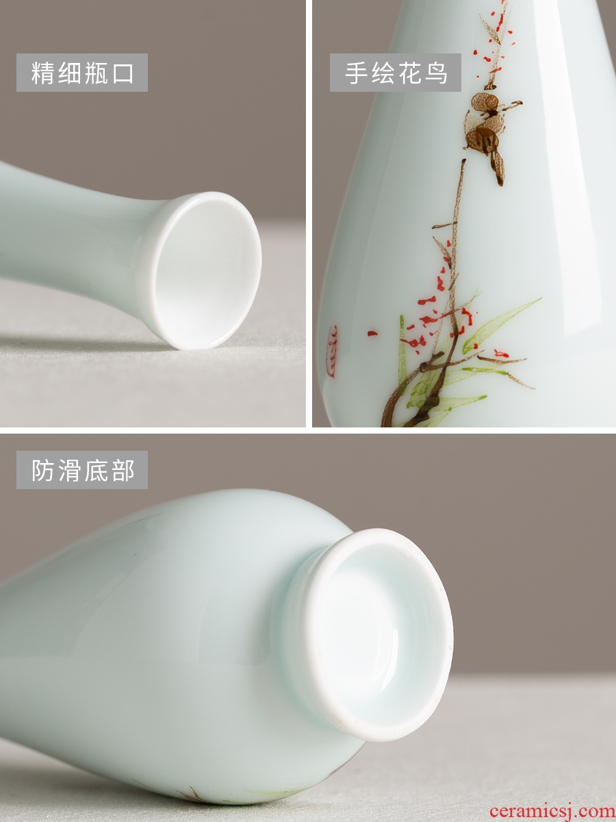 Ceramic zen retro dried flower vase planting creative hand-painted flower implement new Chinese style household living room table and elegant decoration