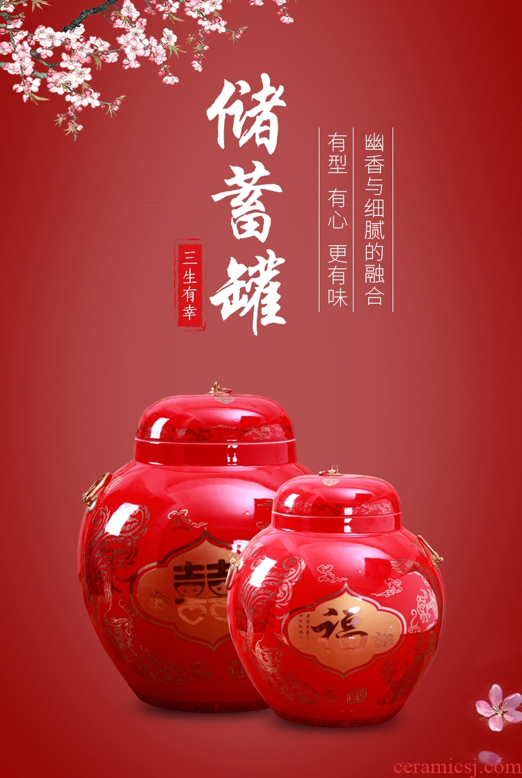 Jingdezhen ceramics China red Chinese general storage tank vase sitting room adornment is placed a wedding gift