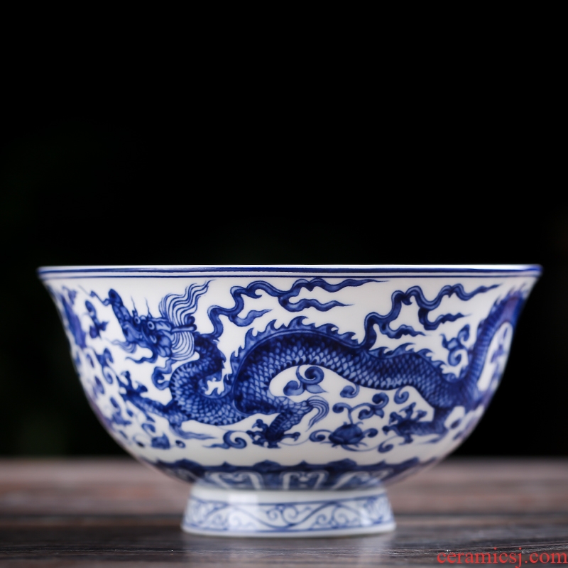 Jingdezhen home to eat a single rainbow noodle bowl bowl of soup bowl prevent hot tall bowl bubble bone bowls suit blue and white porcelain bowl