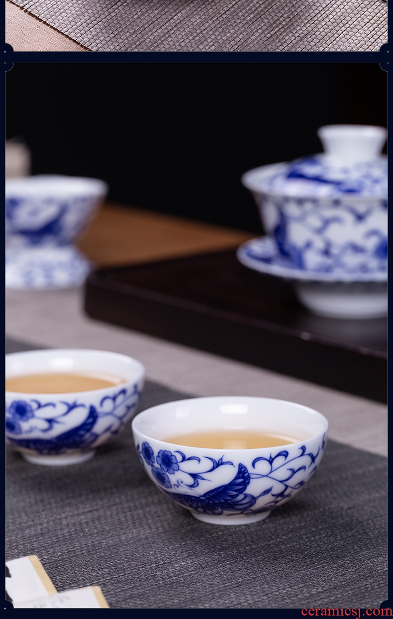 Blower, jingdezhen blue and white porcelain tea set suits home a whole set of kung fu tea set contracted lid bowl and cups of tea cups