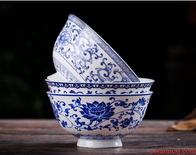 Jingdezhen home to eat a single rainbow noodle bowl bowl of soup bowl prevent hot tall bowl bubble bone bowls suit blue and white porcelain bowl