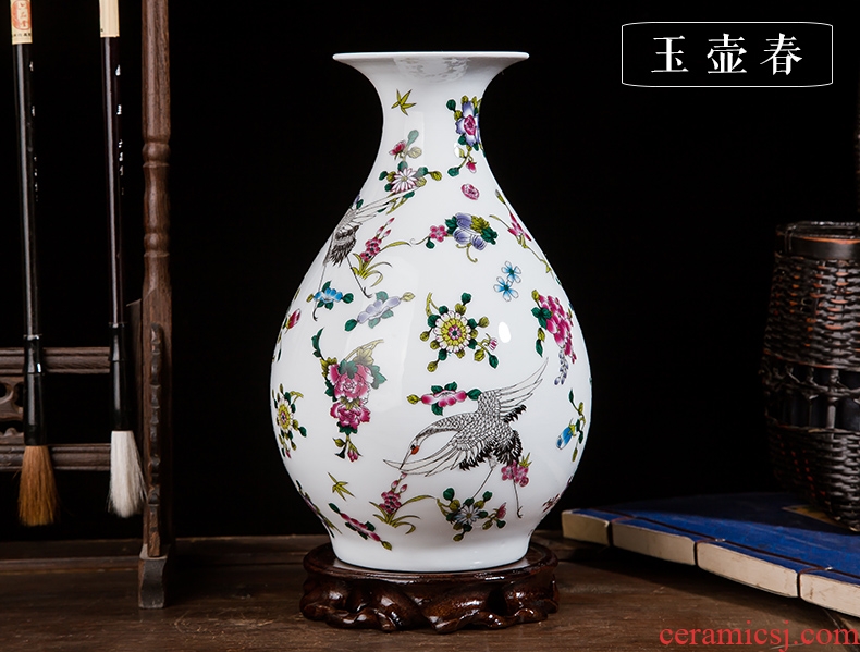 Jingdezhen ceramics colored enamel noctilucent floret bottle home office study rich ancient frame adornment furnishing articles