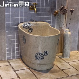 JingYan blue circle printing ceramic mop pool of household of Chinese style mop pool balcony toilet washing basin mop mop pool