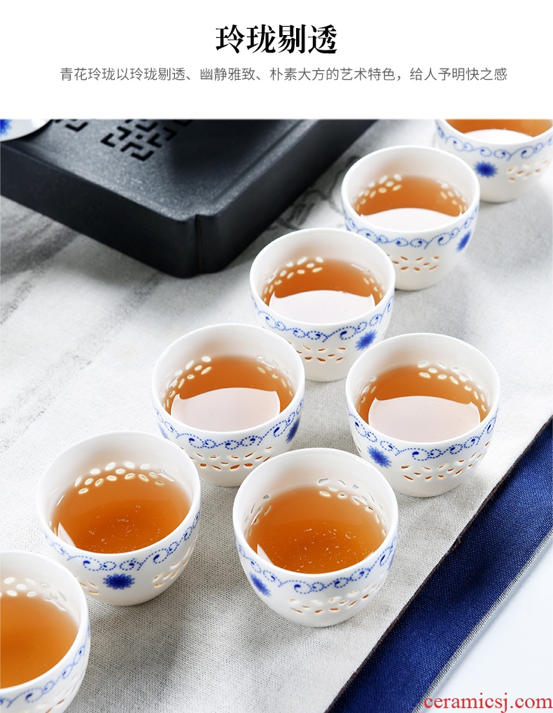 Beauty cabinet kung fu tea tea set of household ceramic white porcelain cup tea tureen teapot tea of a complete set of zero