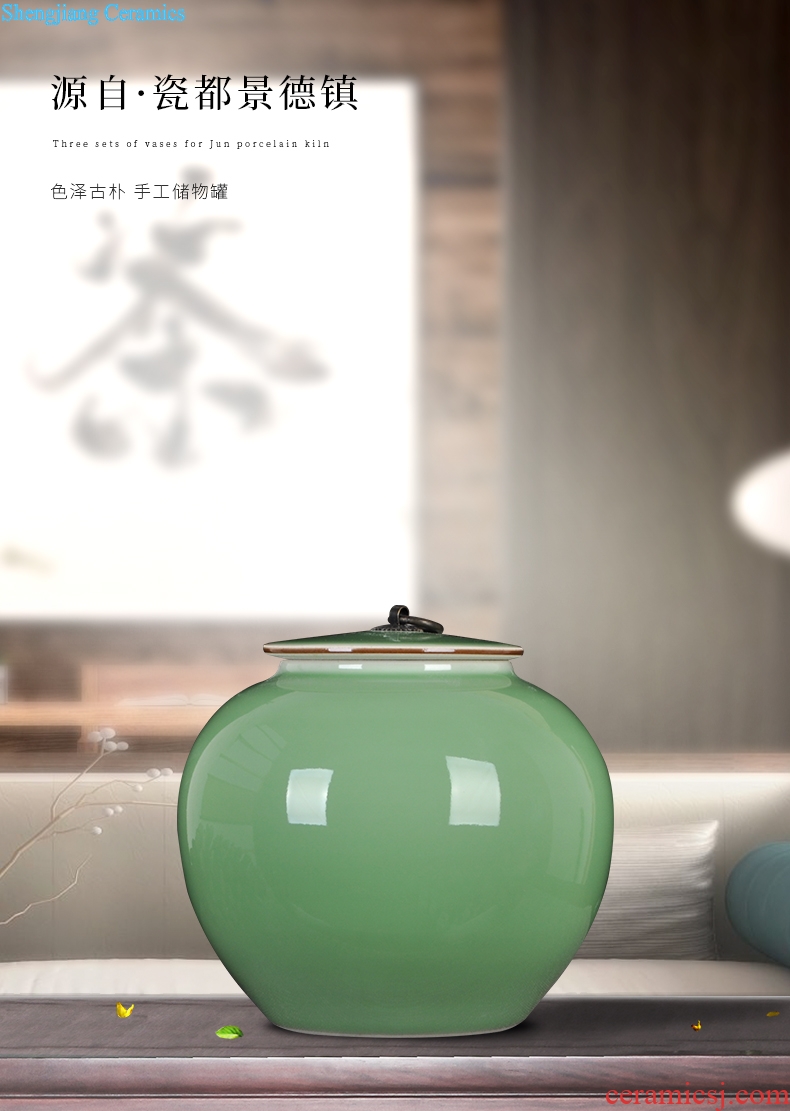 Jingdezhen ceramics new Chinese circular pea green tea storage tank candy jar sitting room home furnishing articles