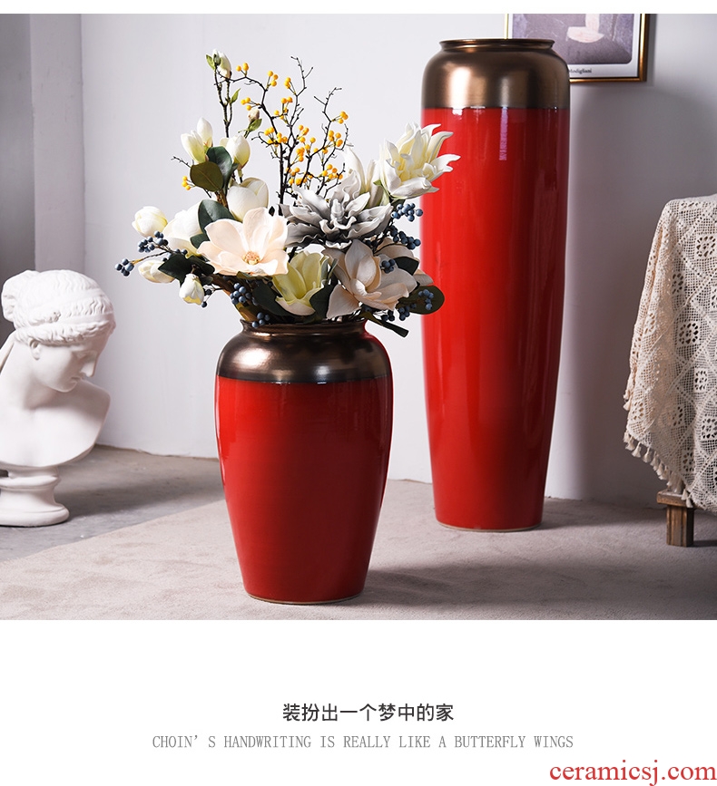 Jingdezhen ceramic floor big vase Chinese style Chinese red flower arrangement sitting room place hotel villa decoration