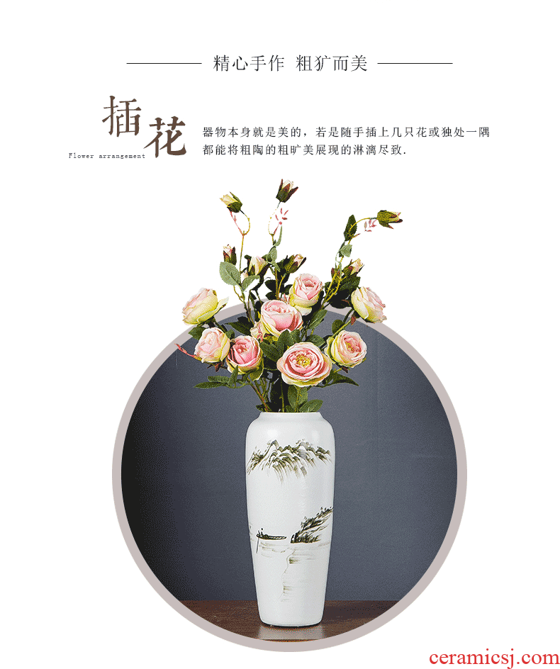 Jingdezhen hand-painted ink painting in furnishing articles dried flower vase modern Chinese style household sitting room porch decoration ceramics