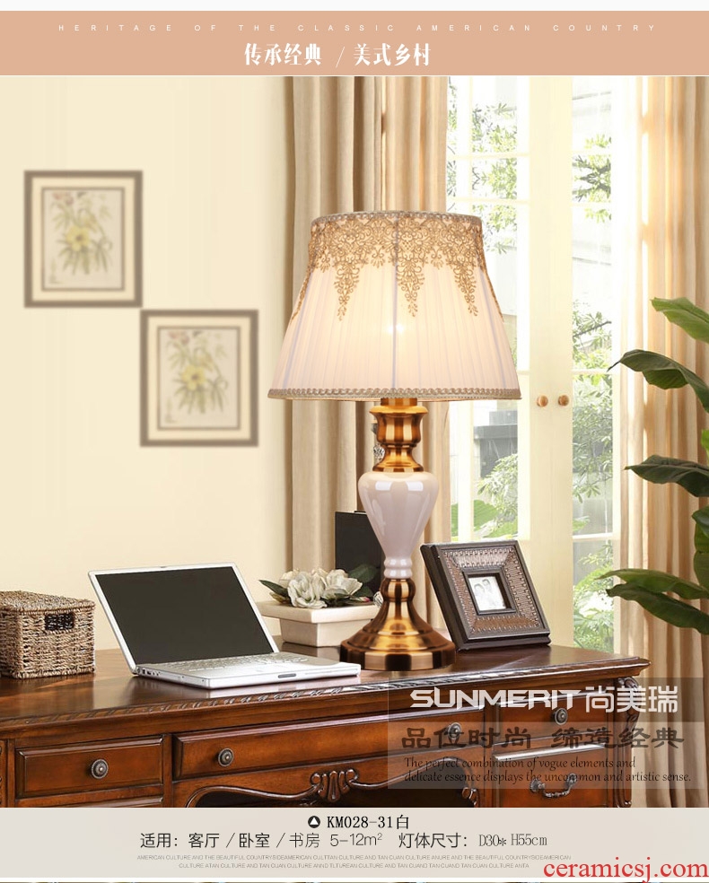 Europe type desk lamp ceramic American pastoral restoring ancient ways in the sitting room the bedroom the head of a bed lamp adornment American sweet remote control dimmer