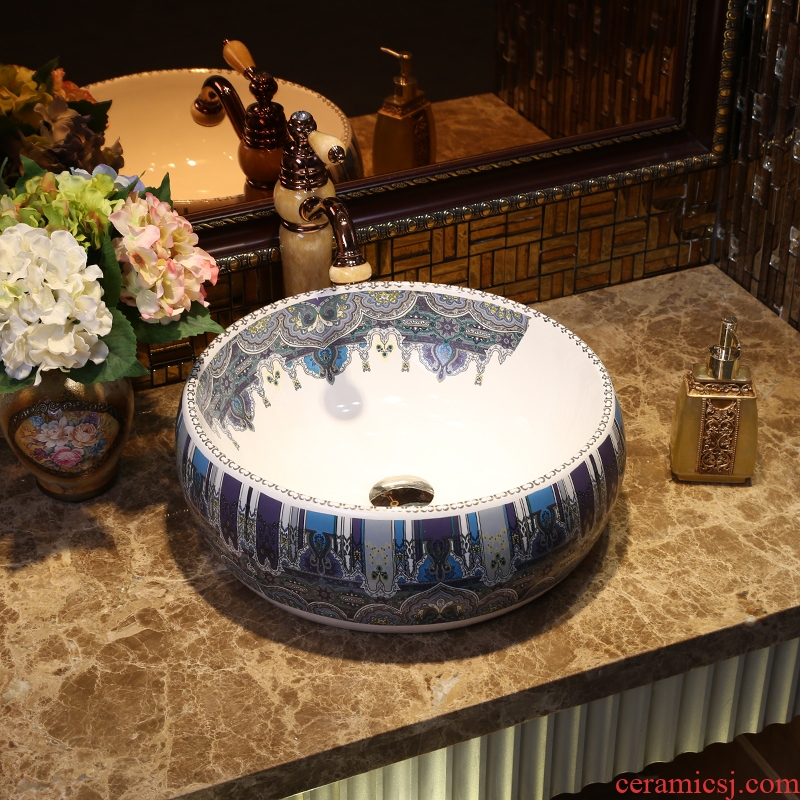 JingYanBo Bohemia European art stage basin small size round ceramic lavatory American on the sink