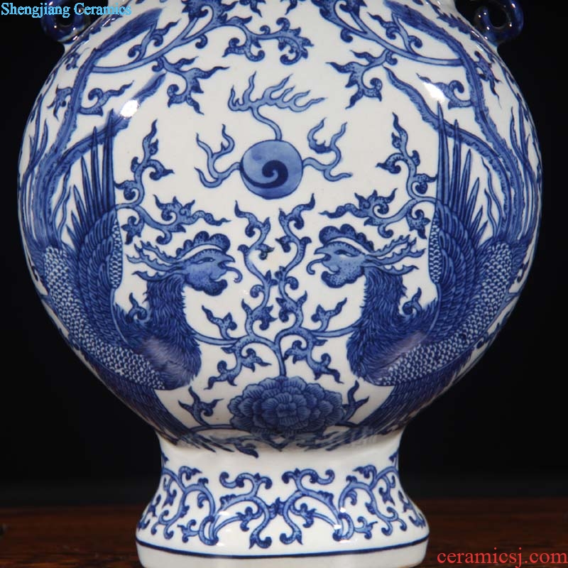 Jingdezhen double phoenix blue-and-white porcelain Chen vases, antique porcelain vase abnormity porcelain vase