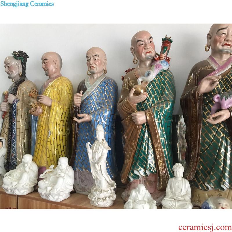 Jingdezhen pastel 18 arhats sculpture ceramic furnishing articles 20 small 18 arhats Buddhism with high 50, 90