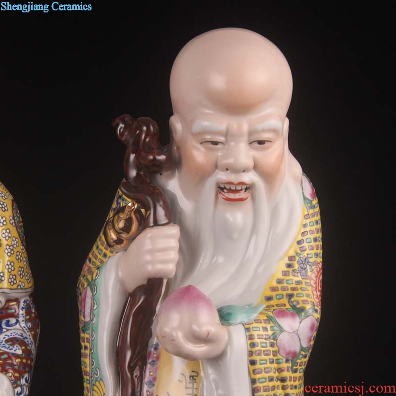 Jingdezhen 40 cm high sculpture porcelain color samsung furnishing articles fu lu shou samsung auspicious porcelain