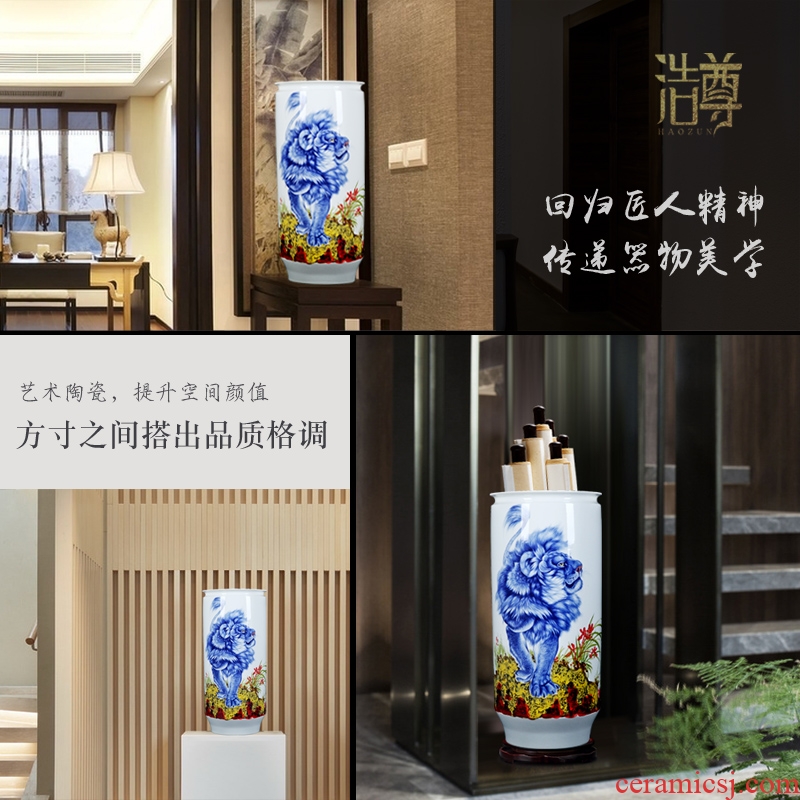 New Chinese style living room hand big vases, pottery and porcelain of jingdezhen blue and white porcelain rich ancient frame office furnishing articles ornament