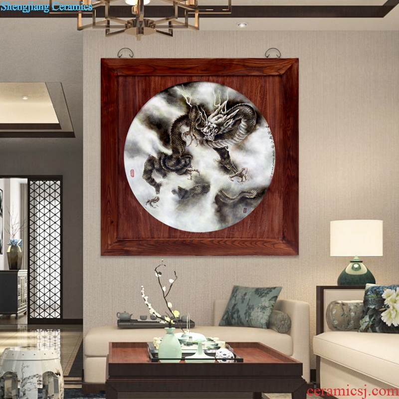 Jingdezhen square porcelain plate painting too qing dragon ao hang a picture to the sitting room adornment office opening gifts