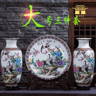 Large Chinese antique vase of jingdezhen ceramics powder enamel three-piece study wine sitting room adornment is placed