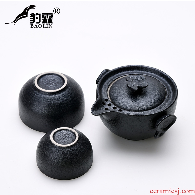 Leopard lam travel tea set suit portable package a pot of 22 crack glass ceramic kung fu outdoor portable teapot