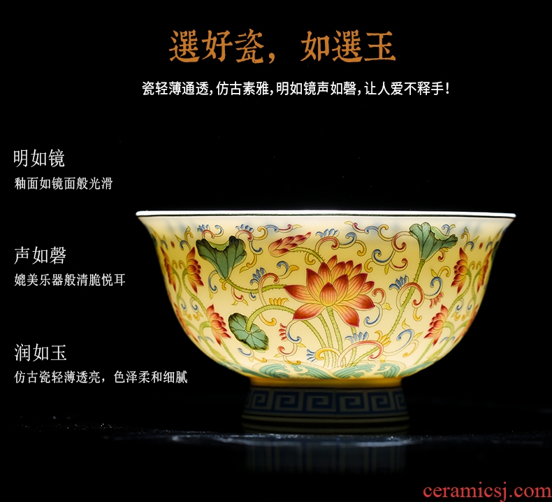 Jingdezhen ceramic single rice bowls of porridge bowl of domestic large bowl of archaize colored enamel craft bone porcelain tableware noodles in soup bowl