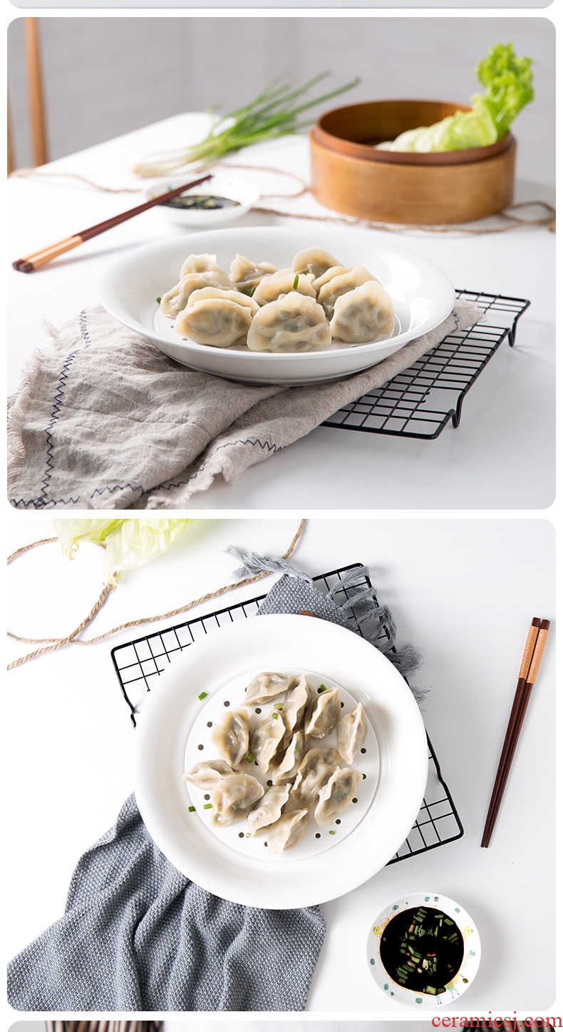 Double plate creative ceramic tableware household dumpling dish drop large circular plate plate plate dumpling dishes