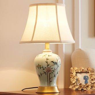 Ceramic lamp lamp of bedroom the head of a bed American rural rural new Chinese style restoring ancient ways is the sitting room warm all copper cloth art desk lamp