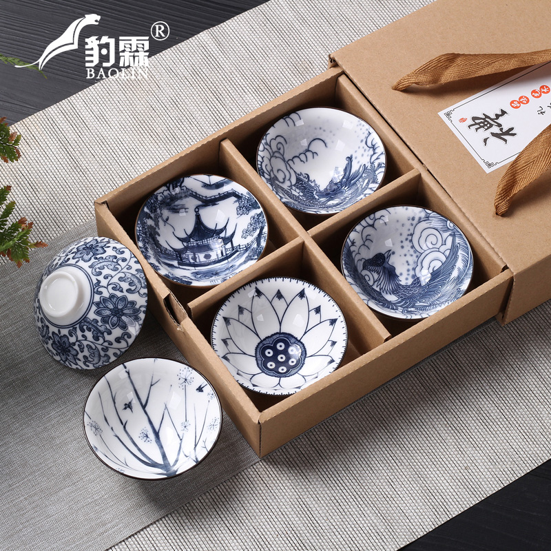 Leopard lam 10 hat to restoring ancient ways of Japanese master kung fu tea cups ceramics cup single tea light blue and white porcelain sample tea cup