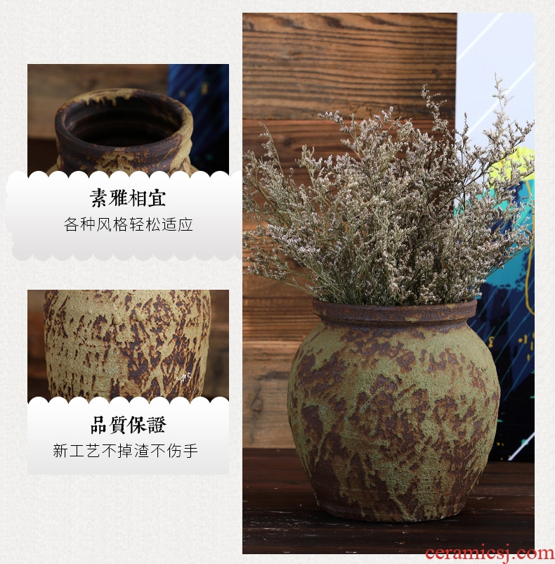 Jingdezhen coarse pottery vase desktop creative retro flower pot handmade ceramic porch place dry flower bouquet of flower arrangement