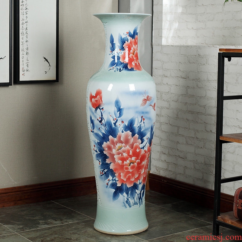 Jingdezhen ceramics of large vases, antique hand-painted carving peony hotel opening sitting room adornment is placed