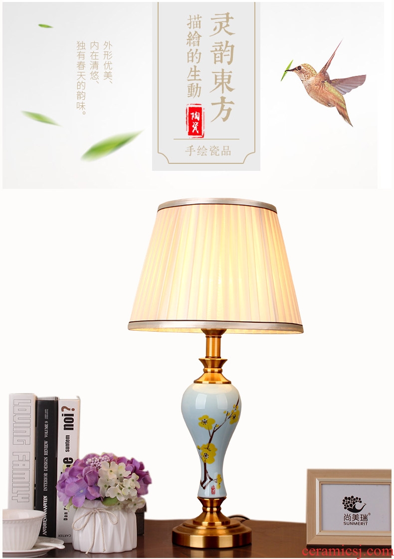 American desk lamp jingdezhen ceramic bedside lamp sitting room adornment bedroom modern Chinese hand-painted hotel apartment