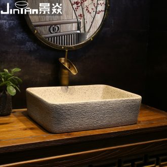 JingYan grind arenaceous grain art stage basin rectangle ceramic lavatory basin of Chinese style household on the sink