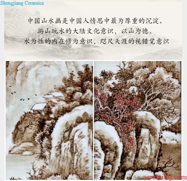 Jingdezhen porcelain plate painting spring, summer, autumn and winter landscape four screen adornment home sitting room hangs a picture office