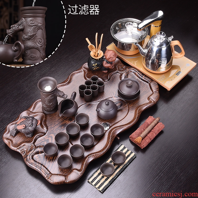 Ceramic teapot teacup HaoFeng violet arenaceous household kung fu tea tea science and technology wood real wood tea tray tea set