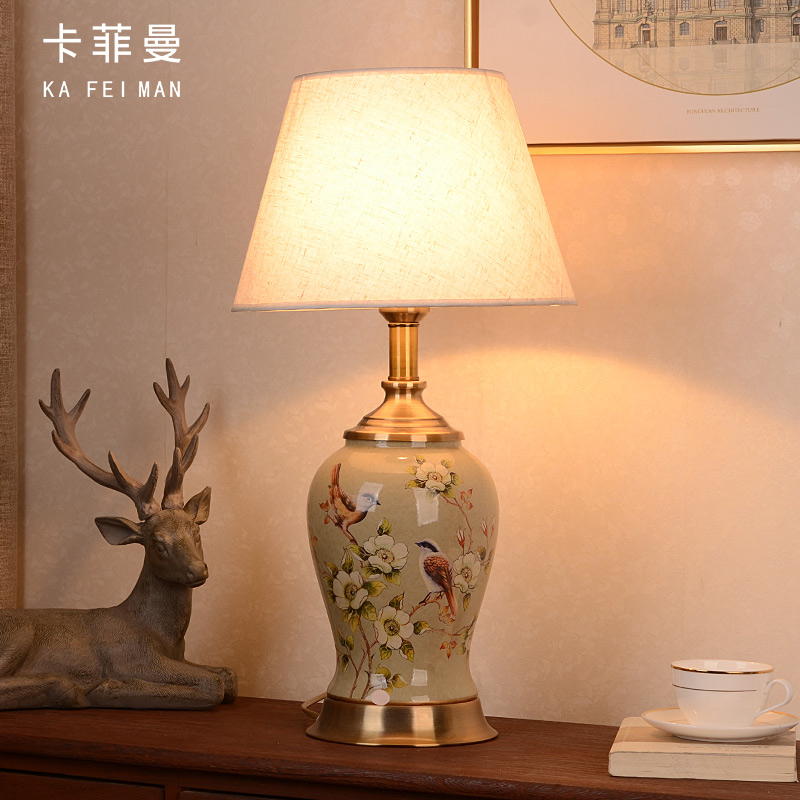 New Chinese style ceramic desk lamp classical home sitting room bedroom study bedroom adornment wedding romance bedside lamp