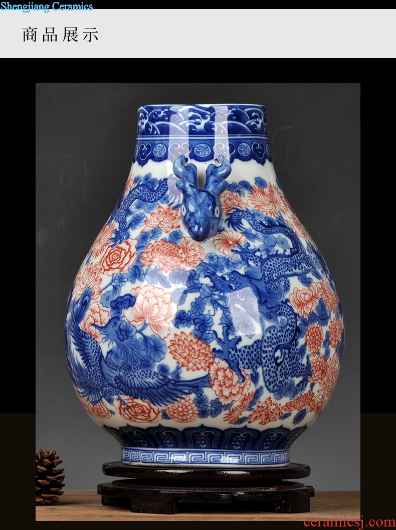 Jingdezhen ceramics Chinese blue and white youligong antique vase rich ancient frame home furnishing articles of handicraft ornament