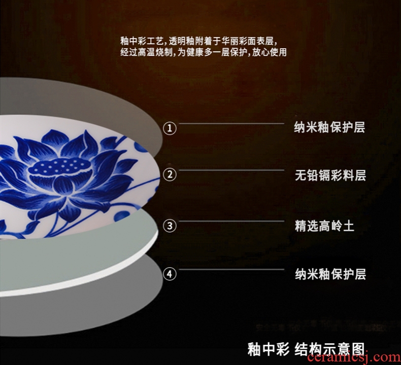 Jingdezhen home to eat a single rainbow noodle bowl bowl of soup bowl prevent hot tall bowl bubble bone bowls suit blue and white porcelain bowl