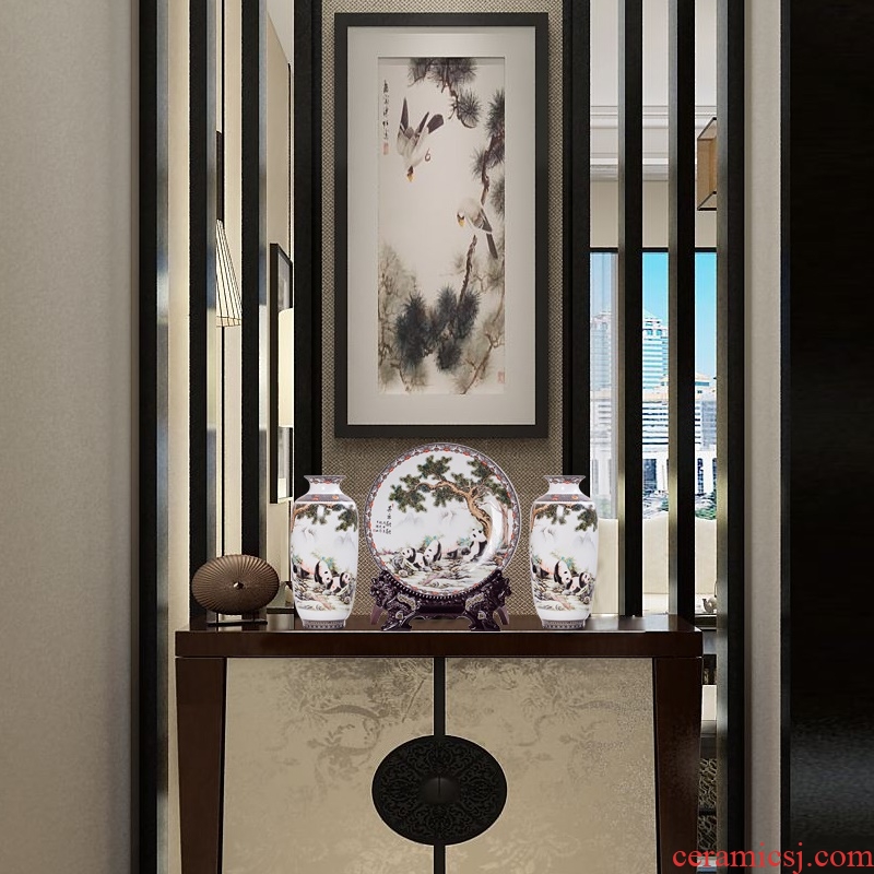 Jingdezhen ceramics three-piece floret bottle of Chinese style household living room TV cabinet decoration crafts are arranging flowers