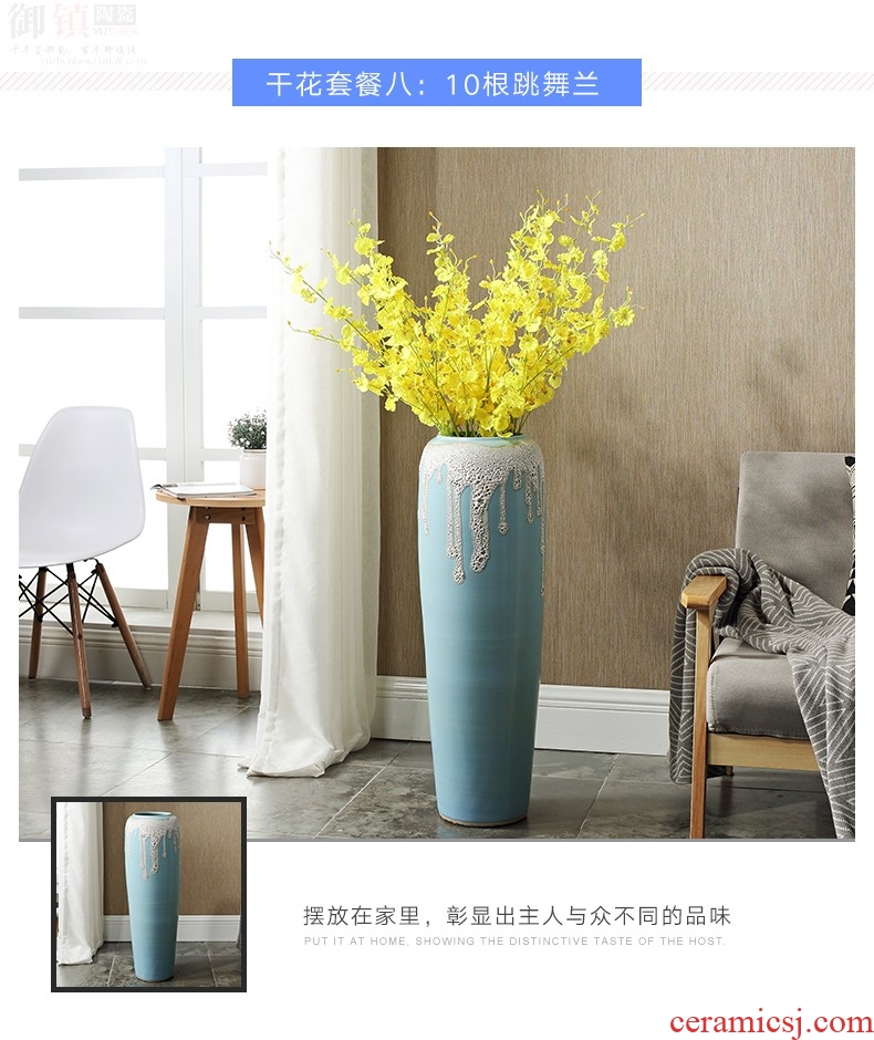 Sitting room ground high dry bouquet porch place Europe type TV ark ceramic creative soft adornment blue vase