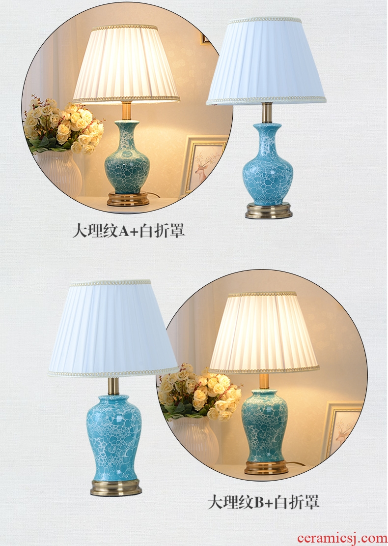 Contracted and contemporary bedroom bed warm sitting room is the study of new Chinese style hotel room American ceramic decoration lamp