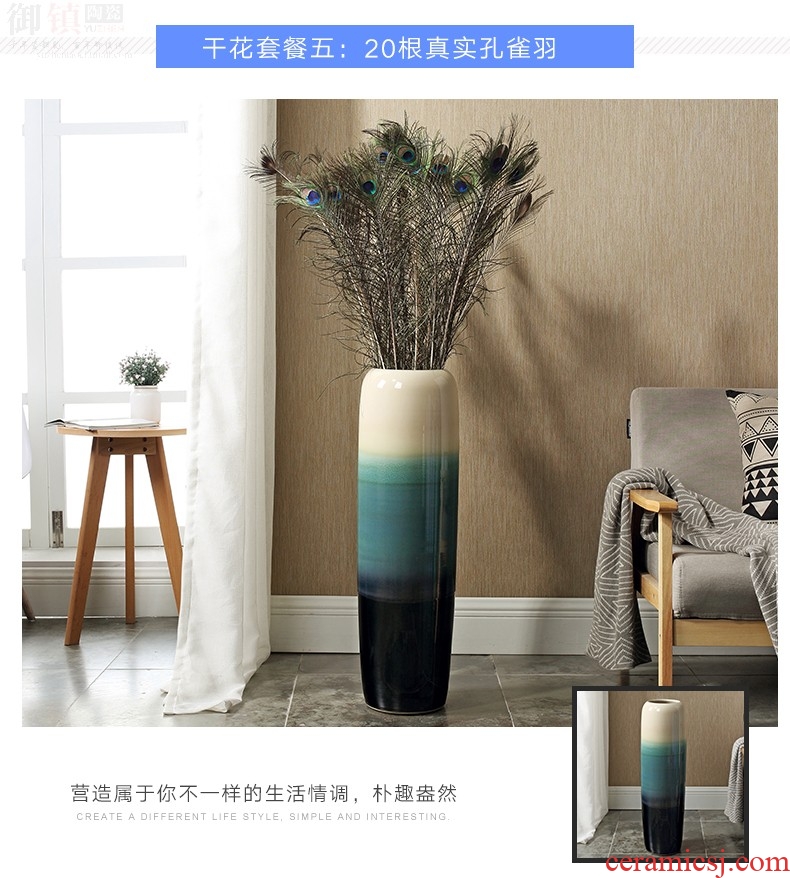 Chinese style household ceramics high porch decorate sitting room ground vase hydroponics simulation dried flowers Nordic decorative furnishing articles