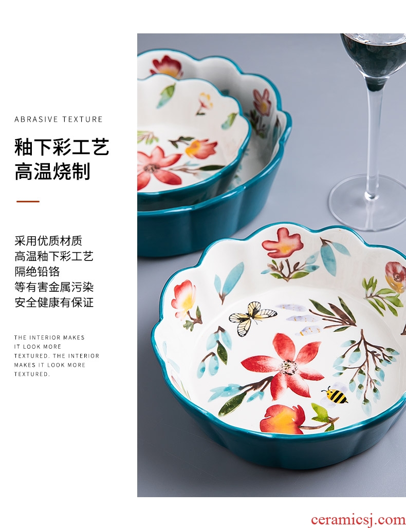 Japanese creative household a single large fruit salad bowl and lovely young girl heart students ceramic tableware rainbow noodle bowl bowl