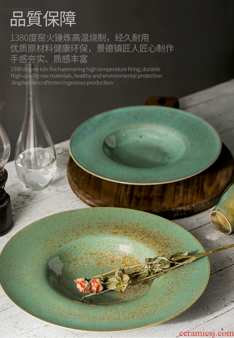 Deep soup plate with creative beefsteak flat Japanese western-style restaurant Nordic straw ceramic plate of pasta dishes