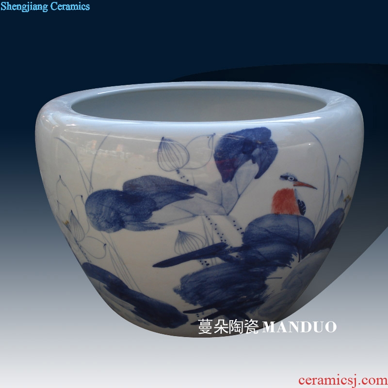 Luxurious hand painted blue and white porcelain fine calligraphy and painting porcelain ceramic cylinder collect VAT cylinder to plant trees