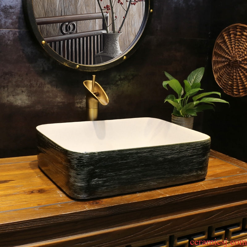 JingYan wood art stage basin rectangle ceramic lavatory household of Chinese style restoring ancient ways of the ancients on the sink